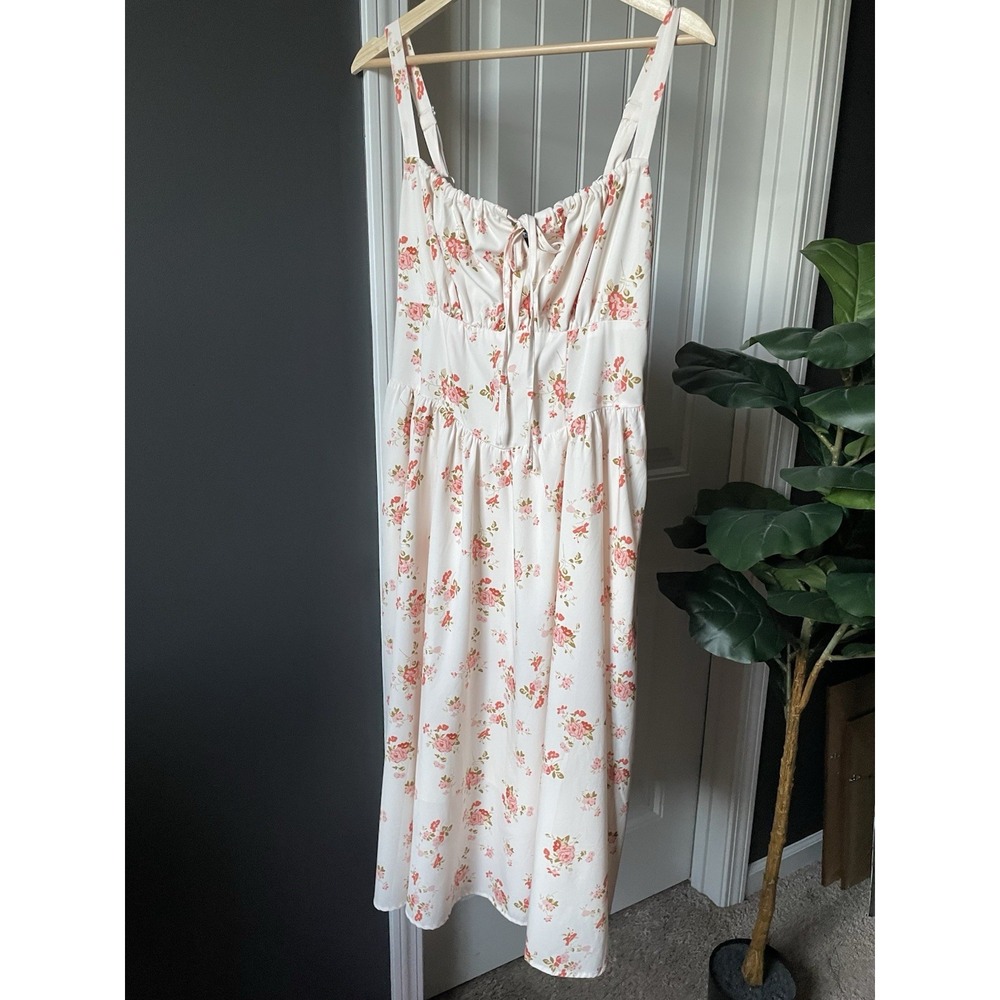 Scarlet Darkness Floral Milkmaid Sundress with Pockets Midi Adjustable Straps L